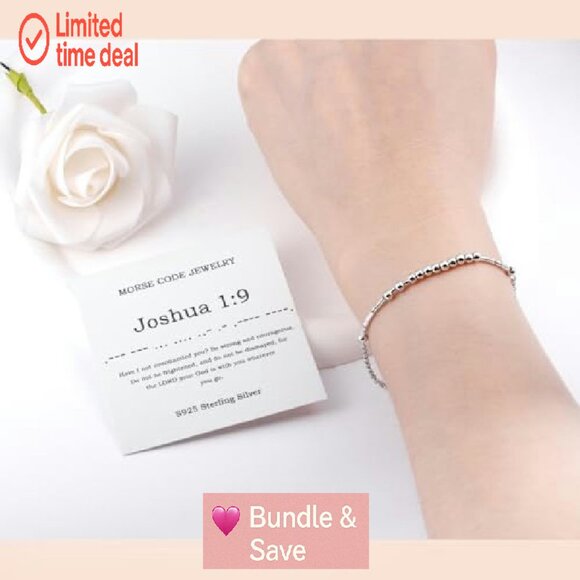 Sterling Silver Adjustable Morse Code Bracelet with Bible Verse - Picture 3 of 7